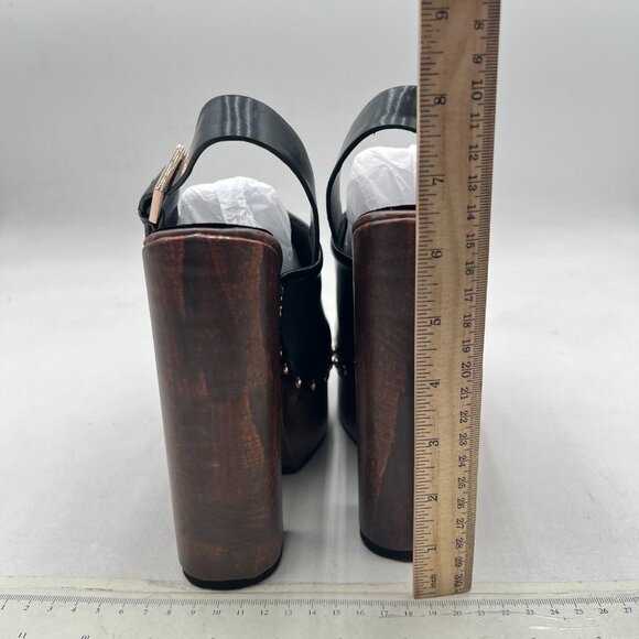 Wo Wagas Black Chic Closed Toe Studded Clog Platform Slingback Buckle Strap Shoe - Picture 5 of 8